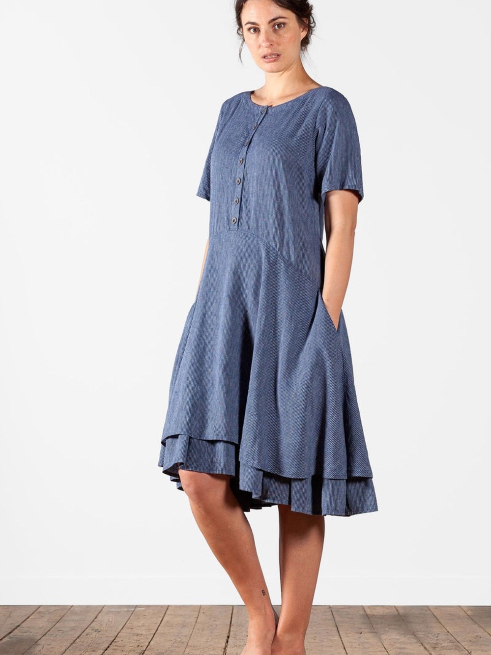 NWOT OLARS ULLA MIDI Denim Jeans Dress Size S Short Sleeves Made In Sweden - Picture 6 of 12